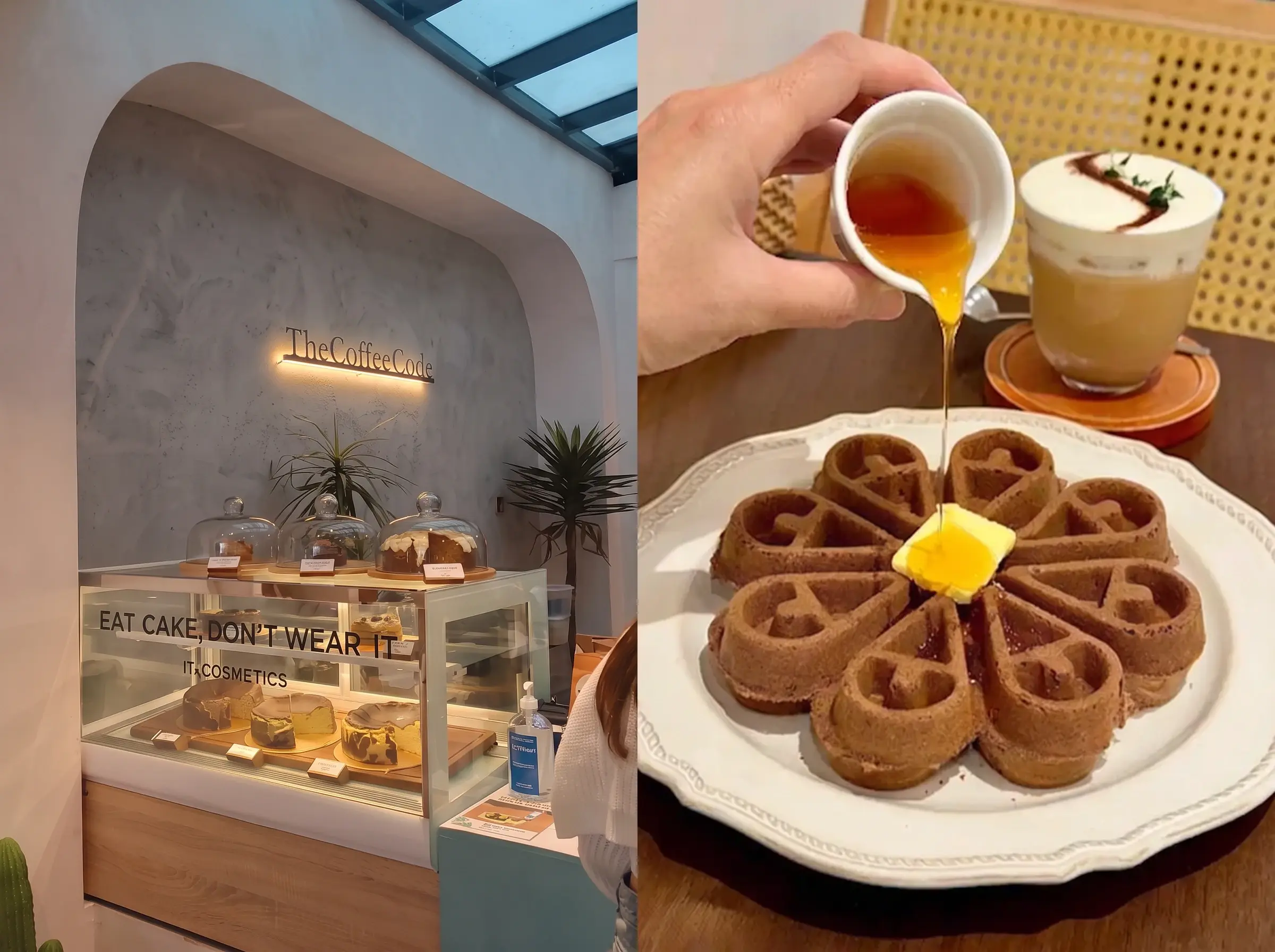 The Coffee Code interior counter with pastries in glass display and their famous Bak Kwa Waffles.