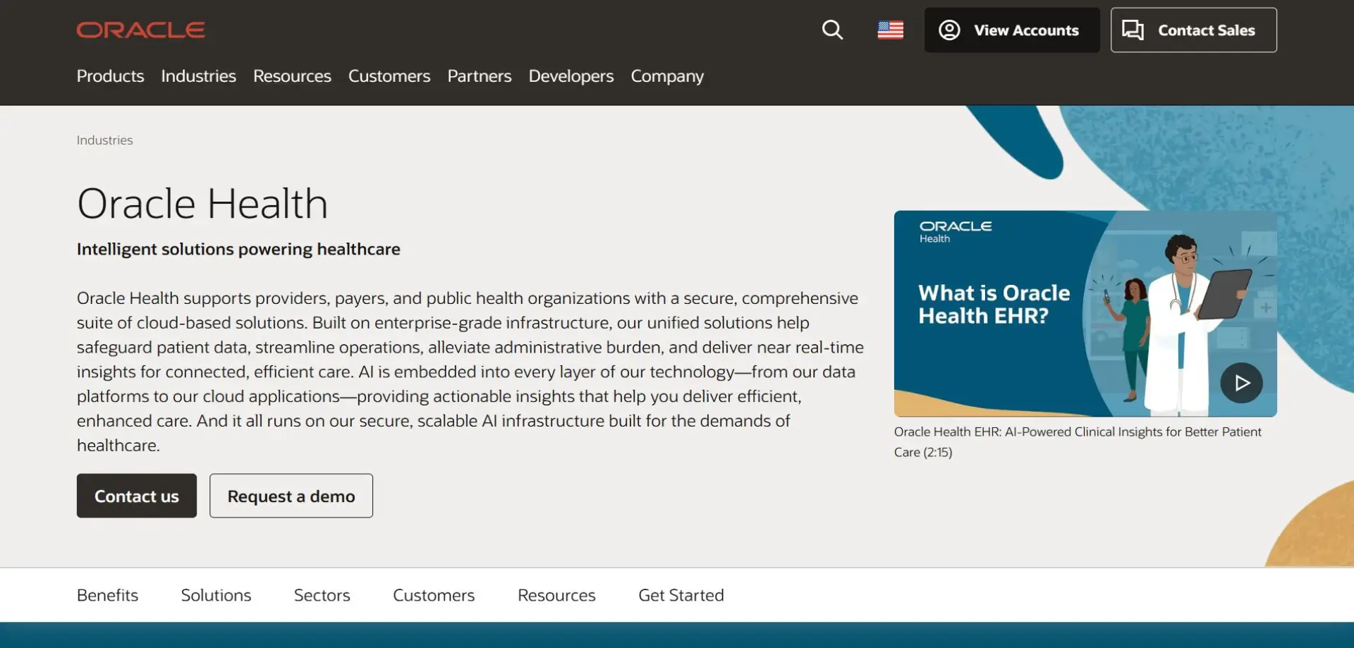 Homepage of Oracle Health website