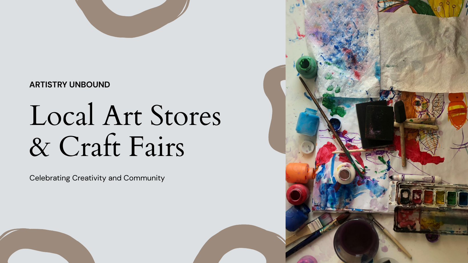 “Flat lay of colorful handmade items and local signage, ideal for content about local art stores and DIY markets.”