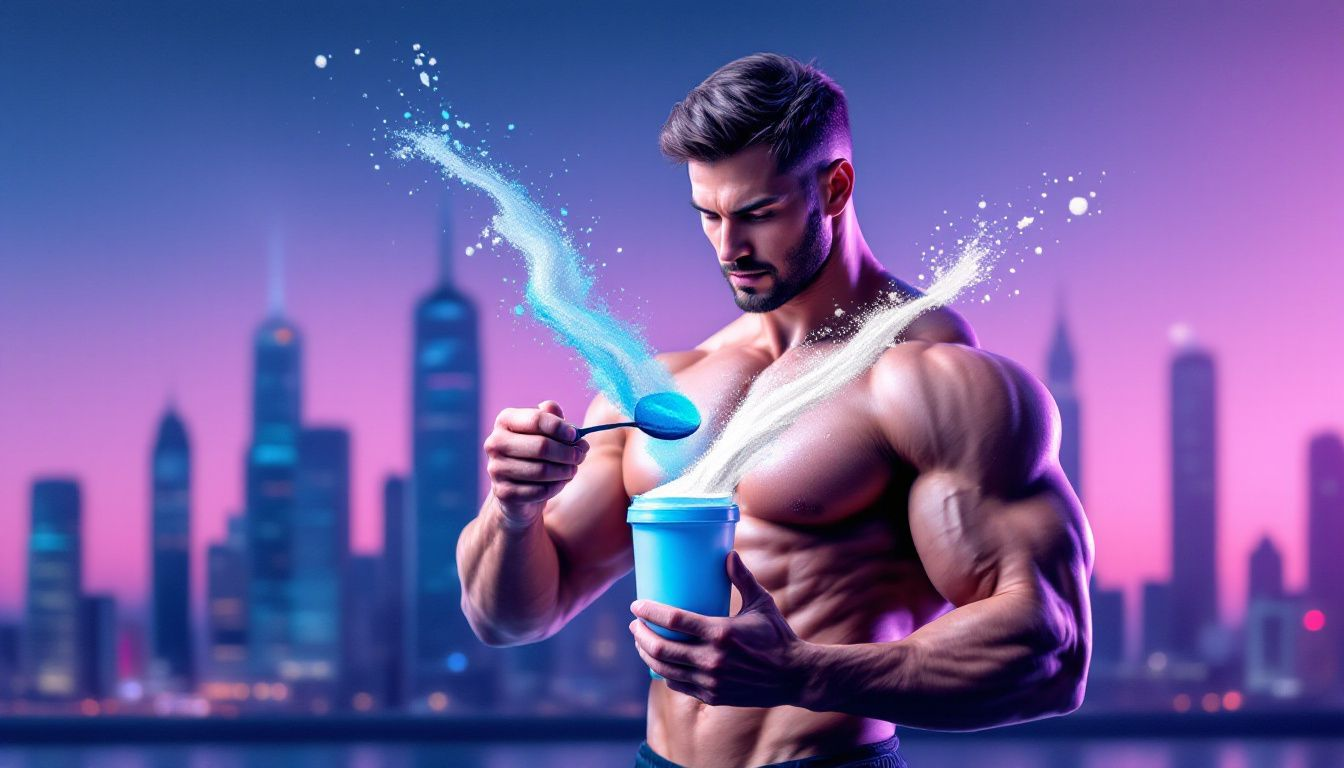 An athlete mixing creatine and protein powder in a shaker, illustrating the synergy of these supplements.