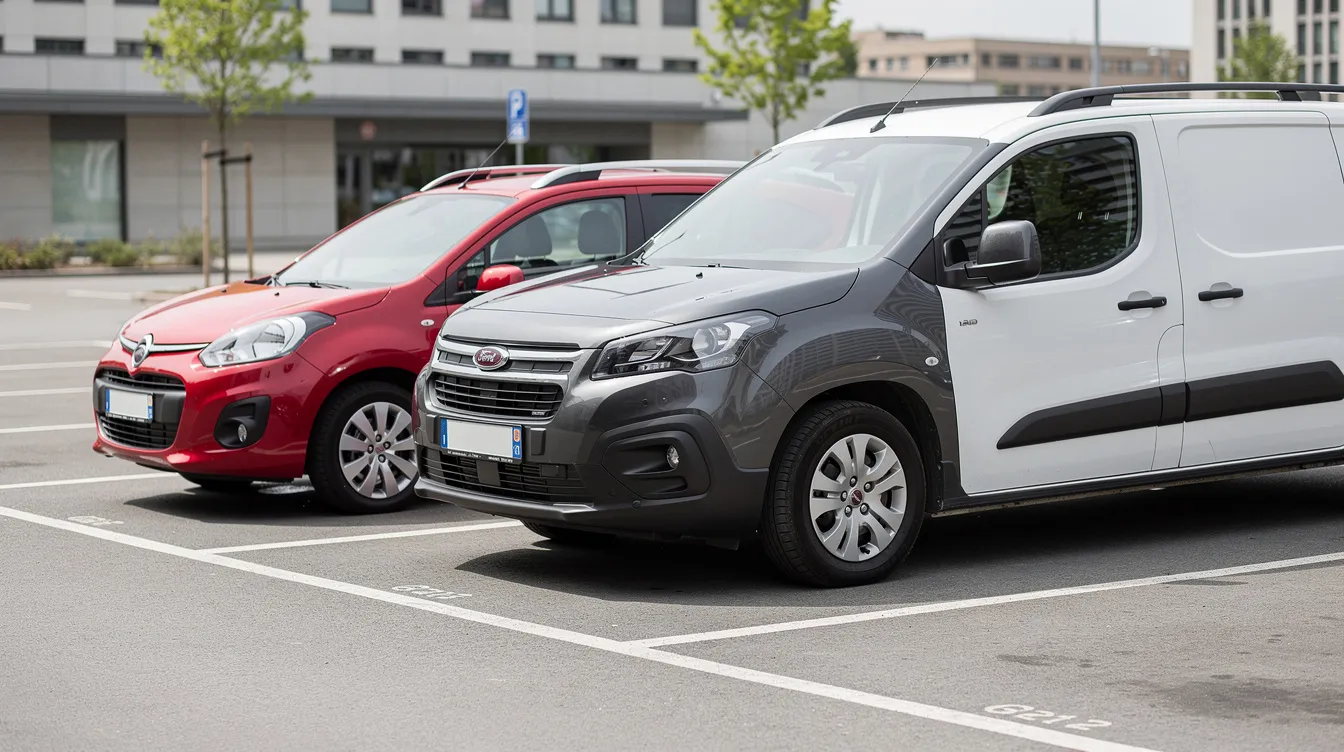 A small car, an SUV and a van parked side by side on a street.