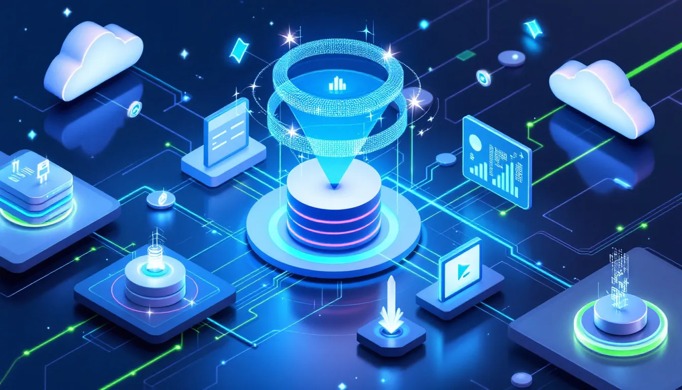 The image depicts data flowing seamlessly between various systems and databases, illustrating the concept of data integration. It highlights the role of tools like Azure Data Factory in managing data pipelines and ensuring data quality from multiple disparate sources for effective decision-making.