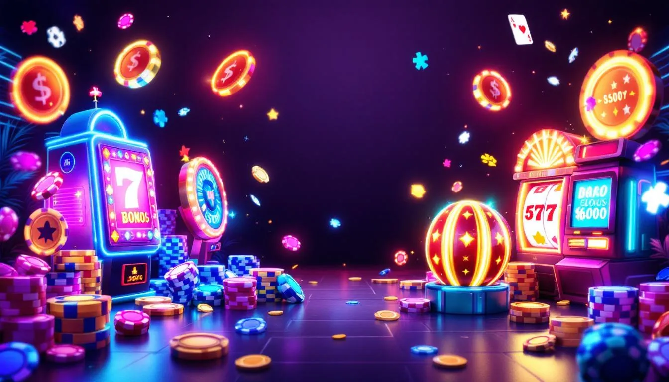 Een kleurrijke afbeelding van bonussen en promoties bij casino's zonder cruks.