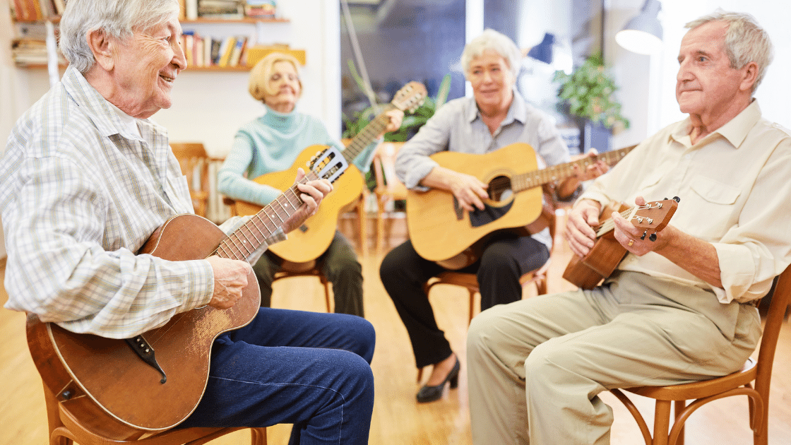community of active members playing guitar
