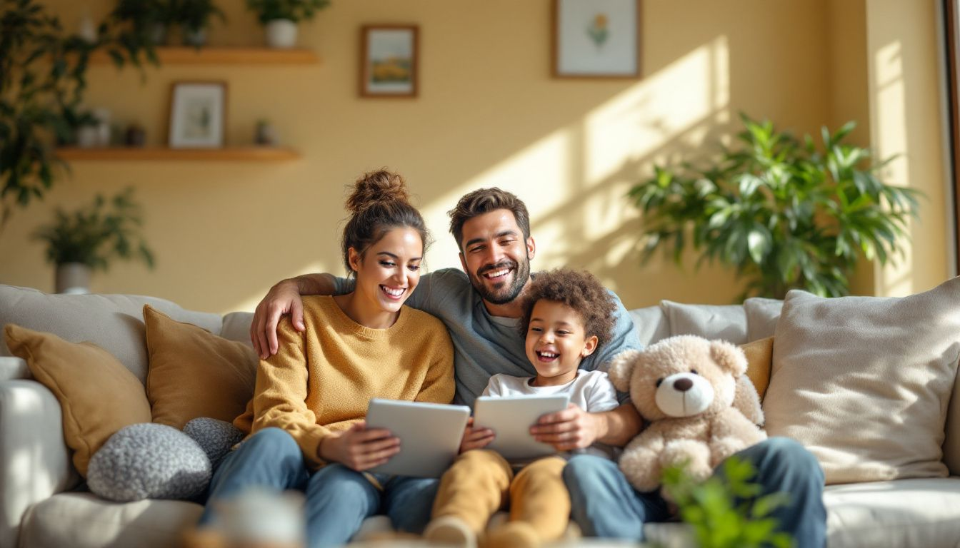 A family discussing their needs for family photos.