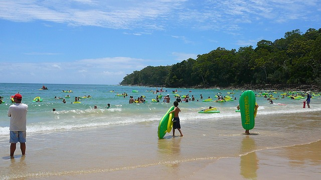 beach, children, ocean