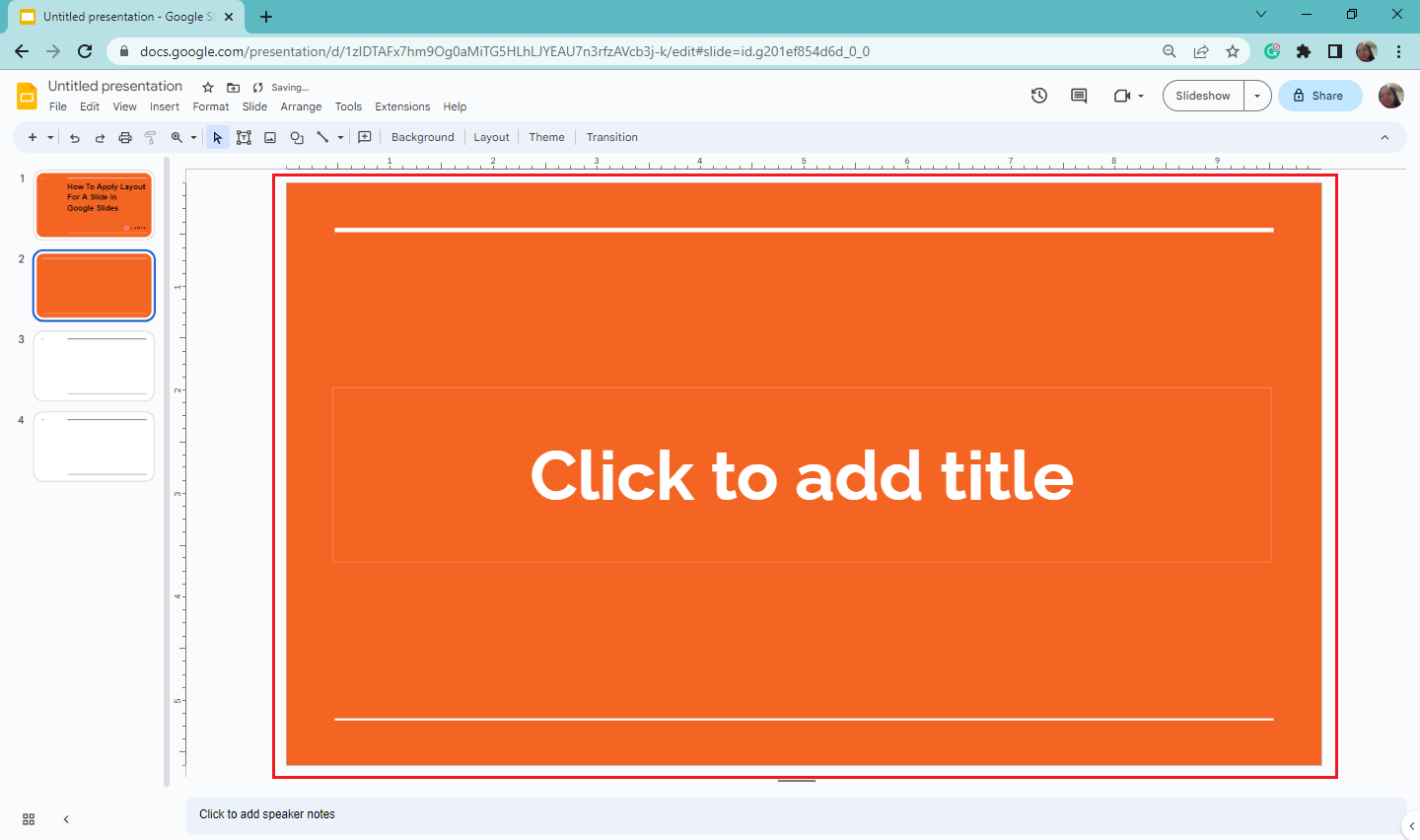 Once you click it, your layout will directly appears on that particular slide.