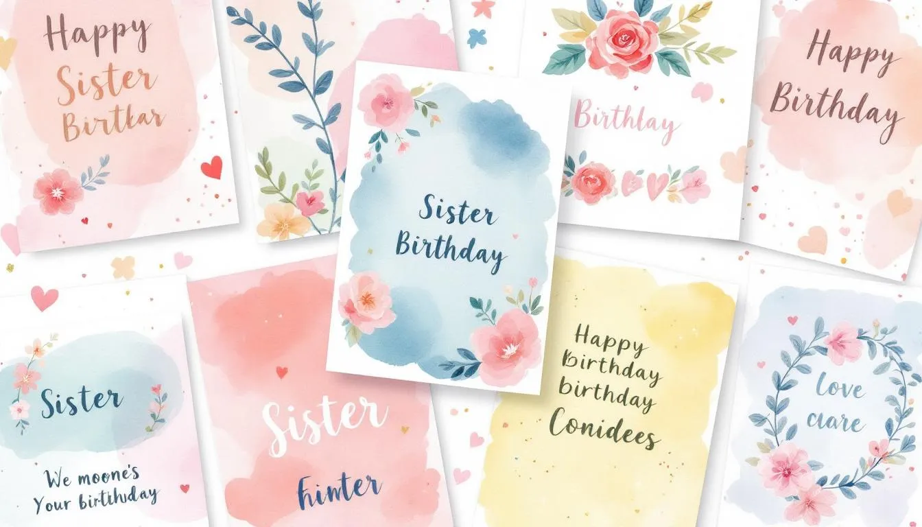 A collection of personalized sister birthday cards showcasing various designs.