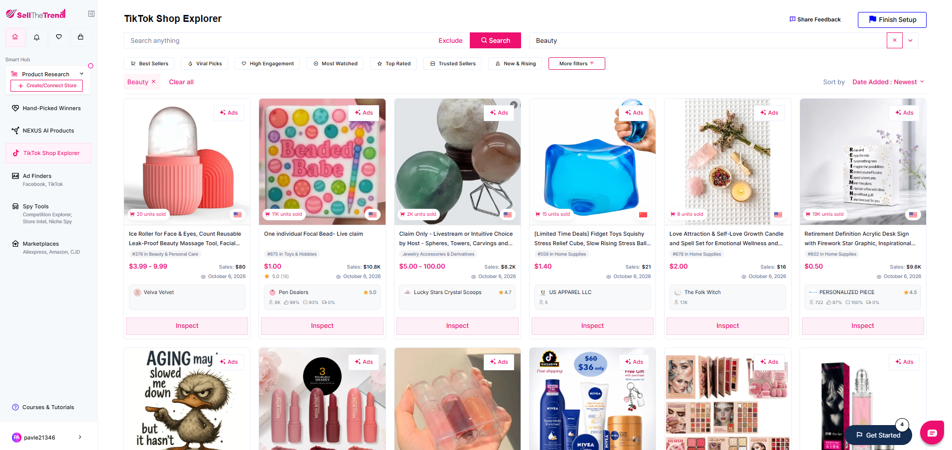 Beauty products on Sell The Trend screenshot.