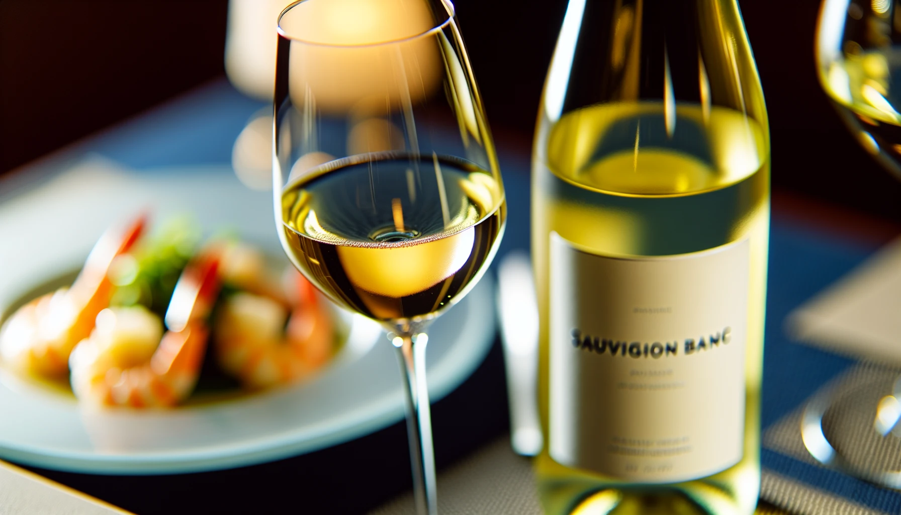 A bottle and glass of Sauvignon Blanc, perfect for pairing with shrimp scampi