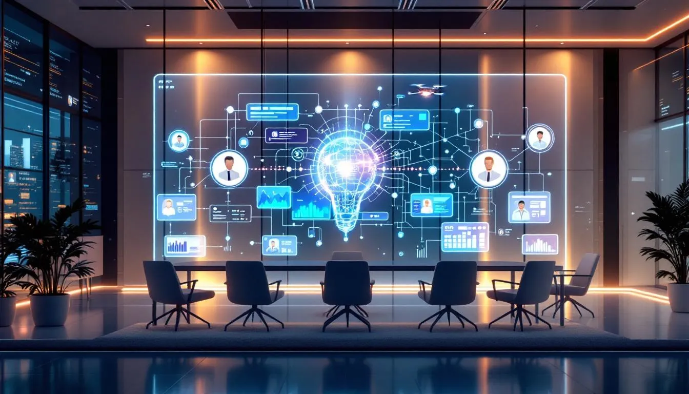 An illustration showing various AI recruiting tools in action, enhancing the recruitment process.