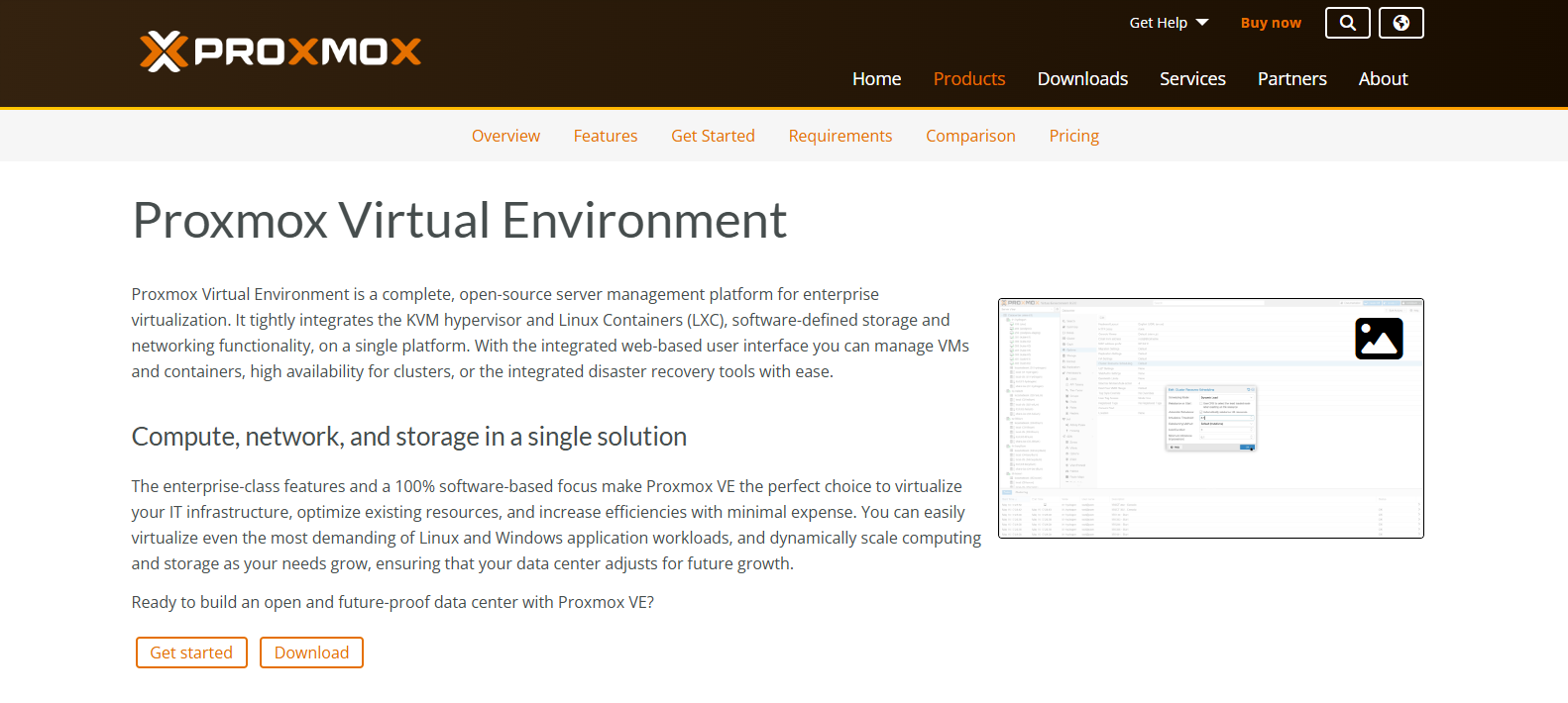 Proxmox Virtual Environment dashboard showcasing an open-source virtualization platform and VMware alternative for managing virtual machines, containers, storage, and networking.