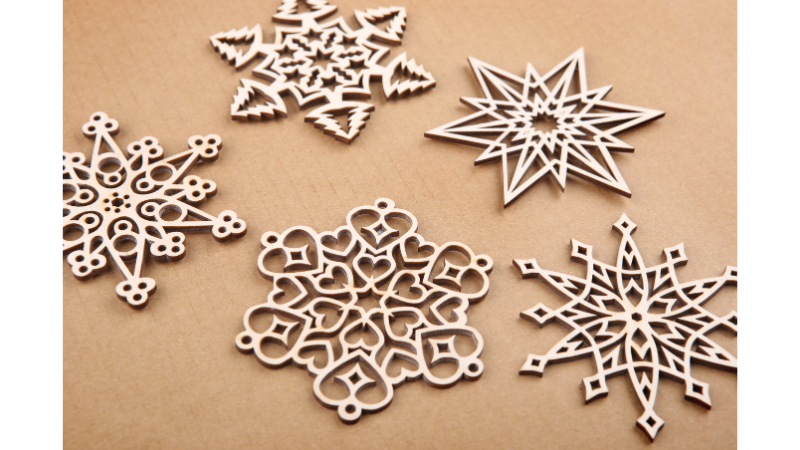 laser cut wood sonwflakes ornaments