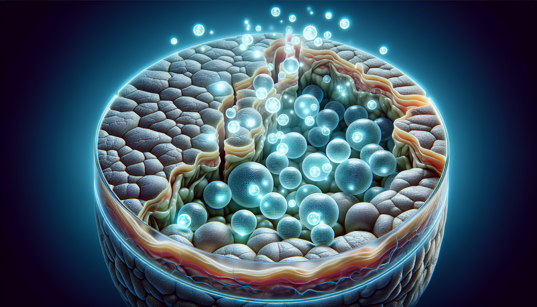 Hyaluronic acid molecules, the main component of Restylane, providing facial rejuvenation