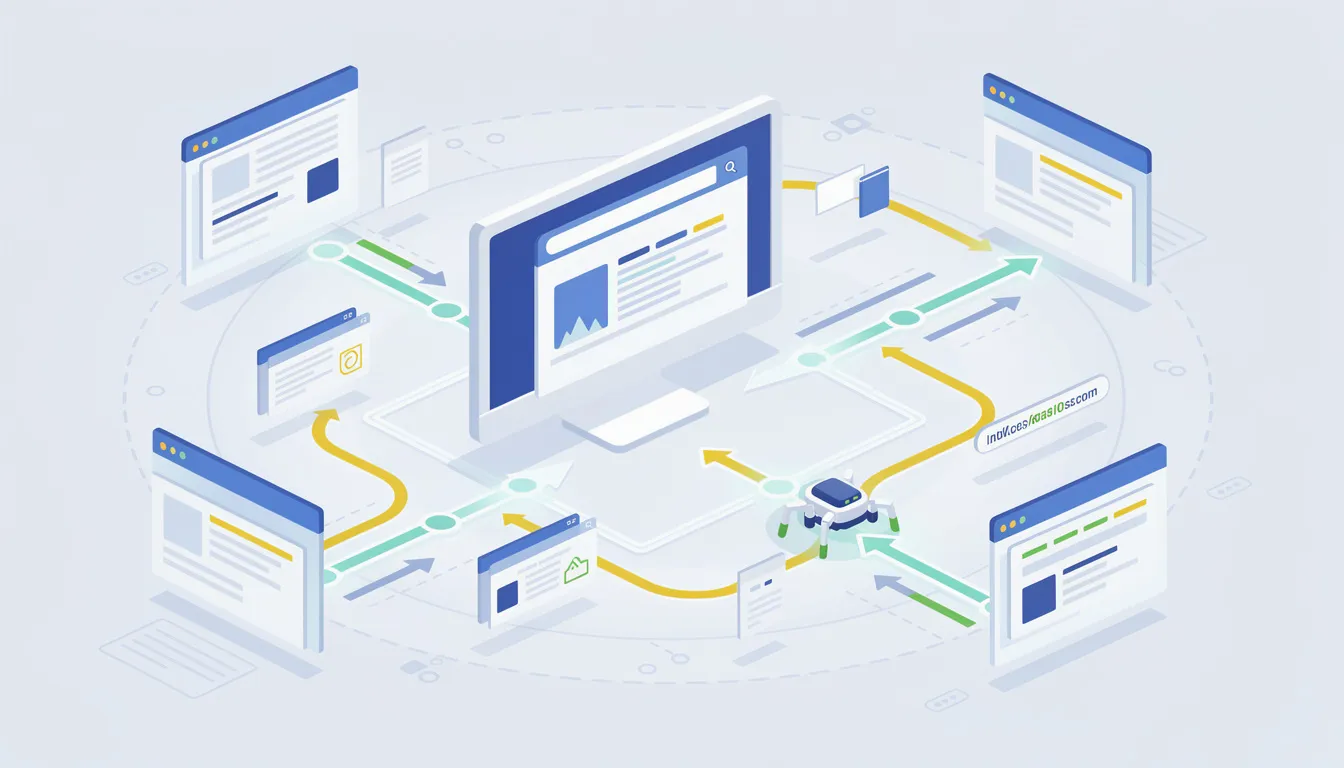 An informative diagram illustrates the process of Google Search's automated crawlers exploring the web, highlighting the importance of backlinks and relevant keywords in URLs for effective search engine optimization (SEO). It emphasizes how these elements contribute to search rankings and drive organic traffic to websites.