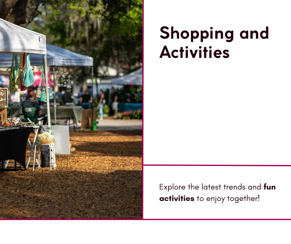“Women exploring boutique shops at a lively fair with colorful displays and playful signage.”