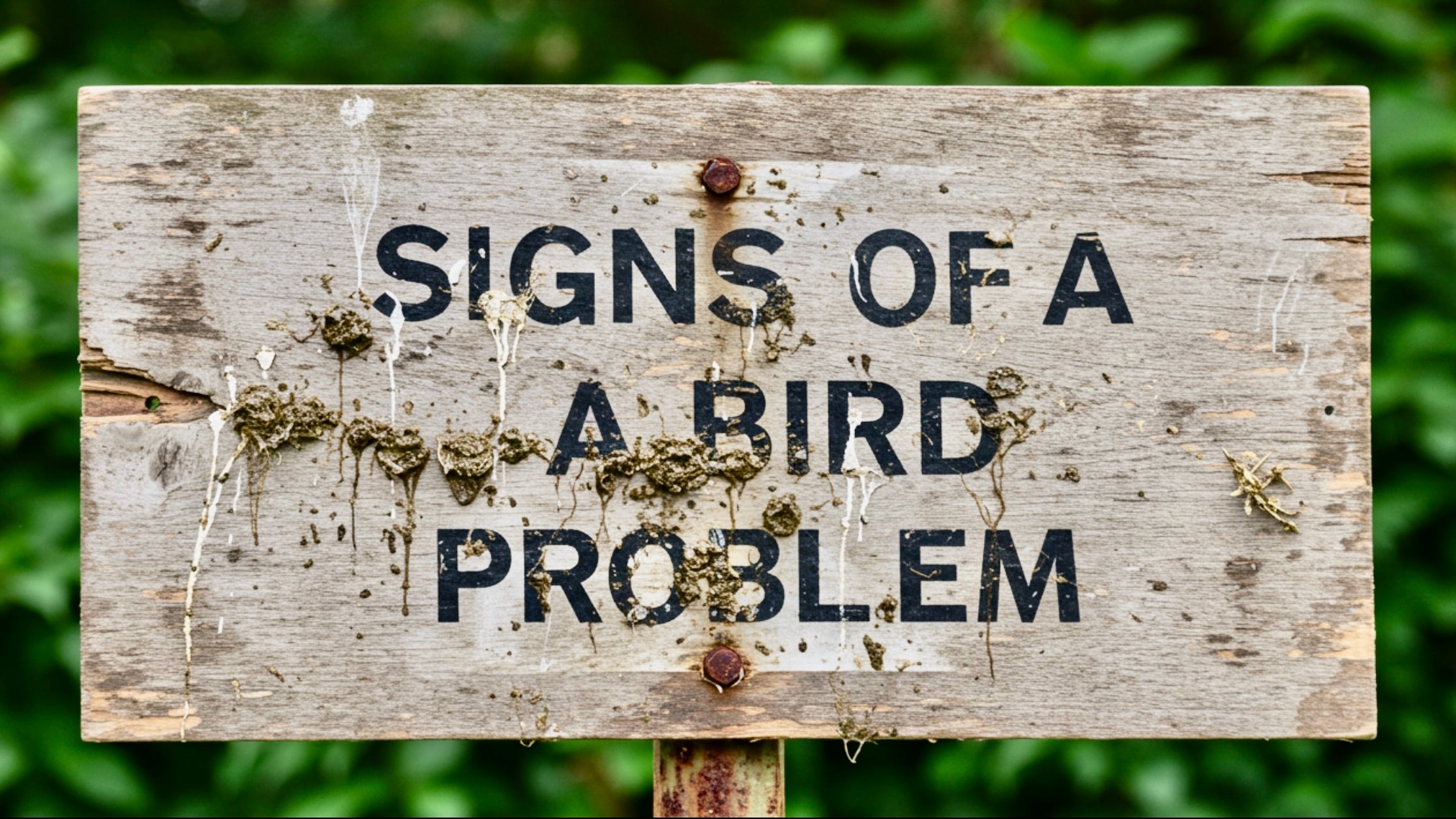 Sign that reads "Signs of a bird problem"