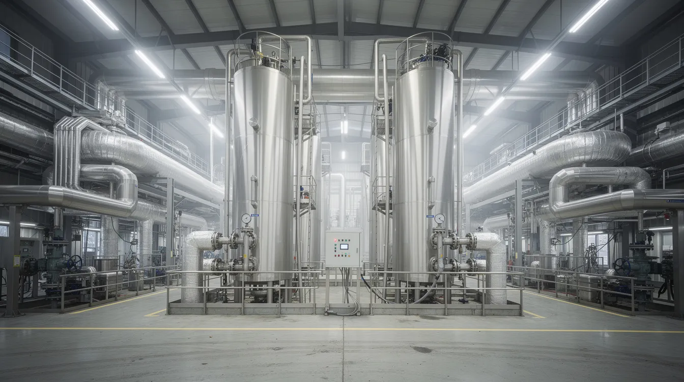 05544321 90e7 4792 bbb7 1e8962e528f0 The image shows the interior of a large industrial oil processing facility, featuring numerous steel vessels, interconnected pipes, and advanced machinery used in the solvent extraction plant process. This setup is designed for the efficient extraction of oil from oil-bearing materials, emphasizing the scale and complexity of operations in the oil industry.