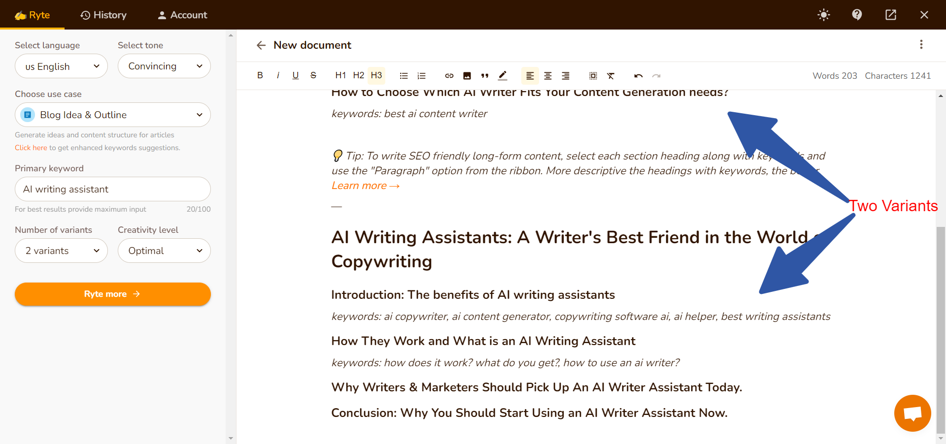 Two variants of the blog outline