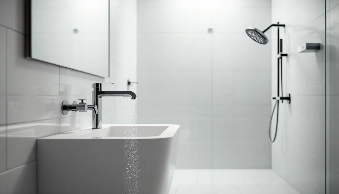 A variety of bath fixtures including faucets and showerheads, essential for a modern bathroom remodel.