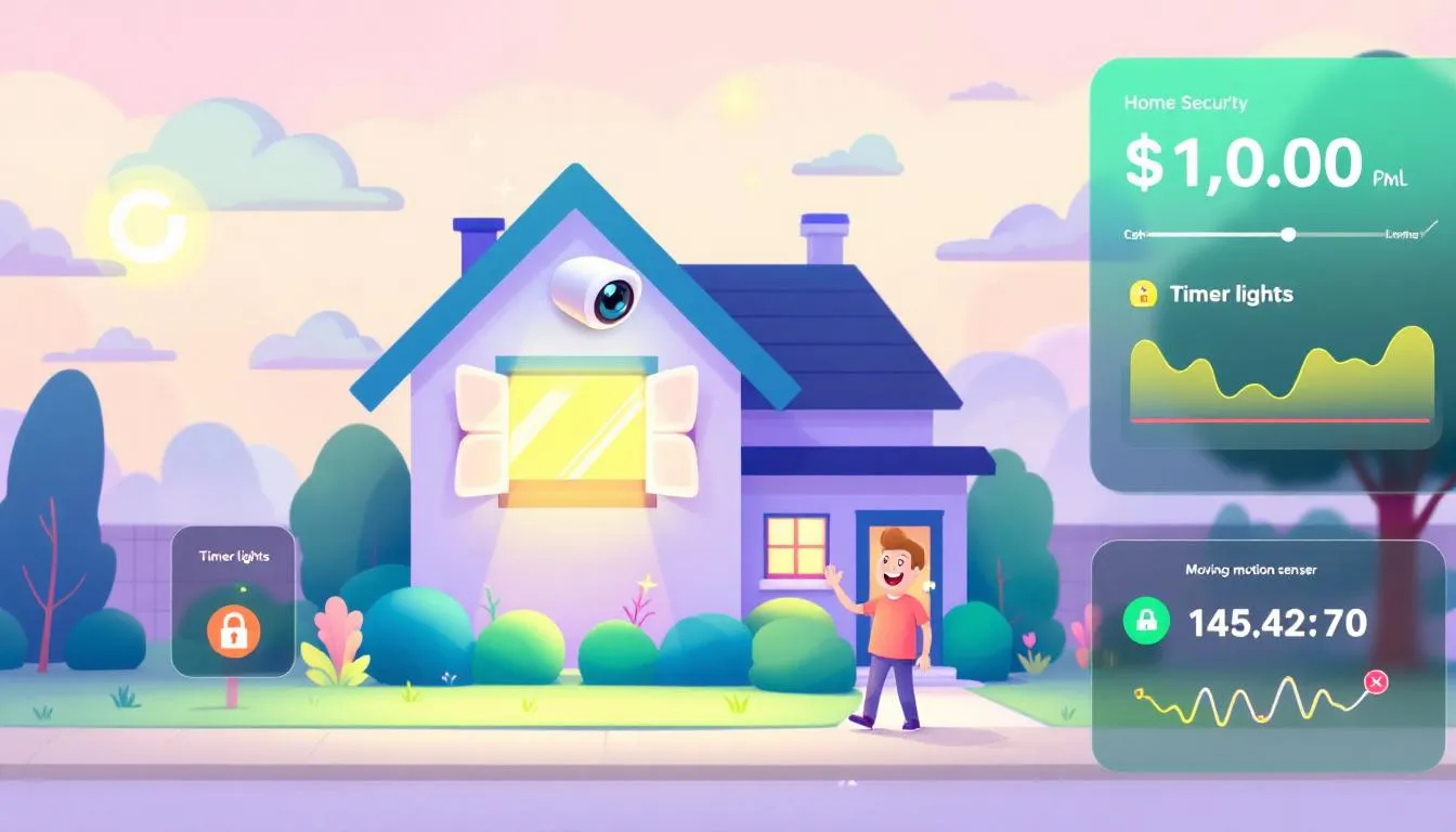 A home security system dashboard displaying various security features.