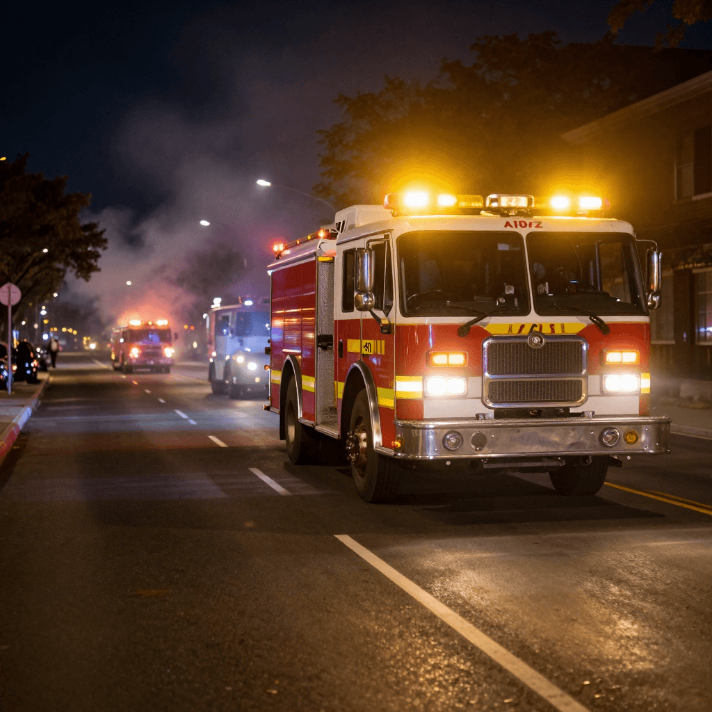 Fire truck with warning light bar