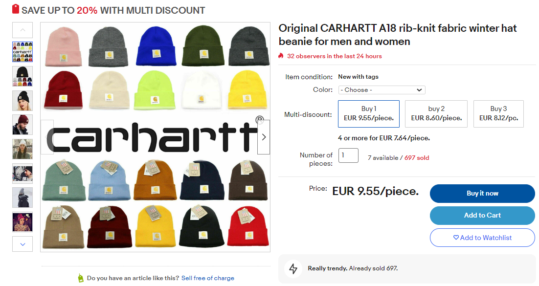 Example of selling offers in eBay Germany - volume discounts