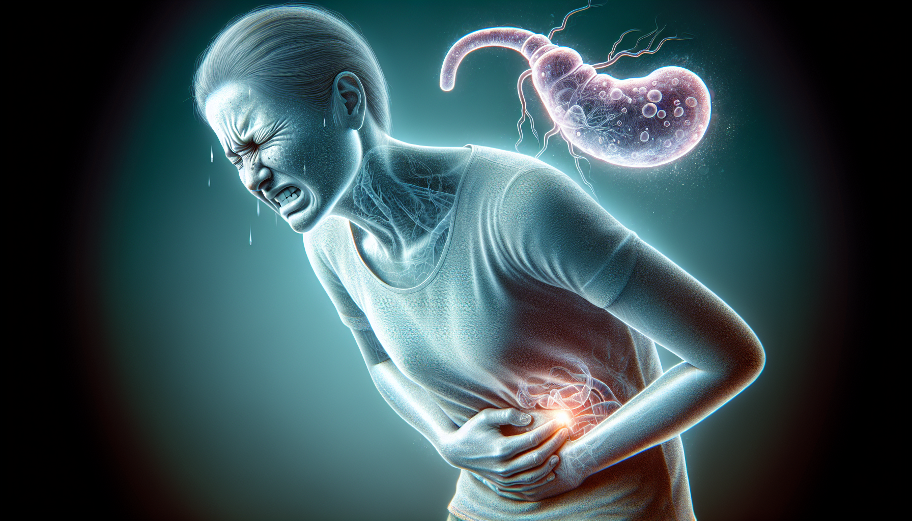 Illustration of abdominal pain and nausea