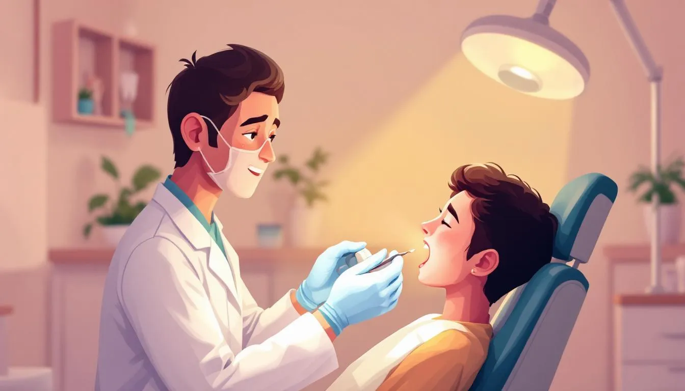 An emergency dentist examining a patient with severe tooth pain.