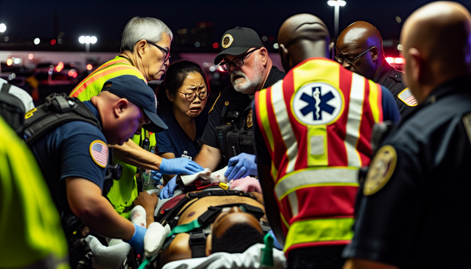 First responders aiding gunshot wound victims