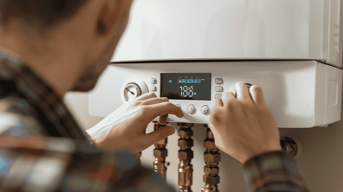 A maintenance technician performing an annual service on a heating system.