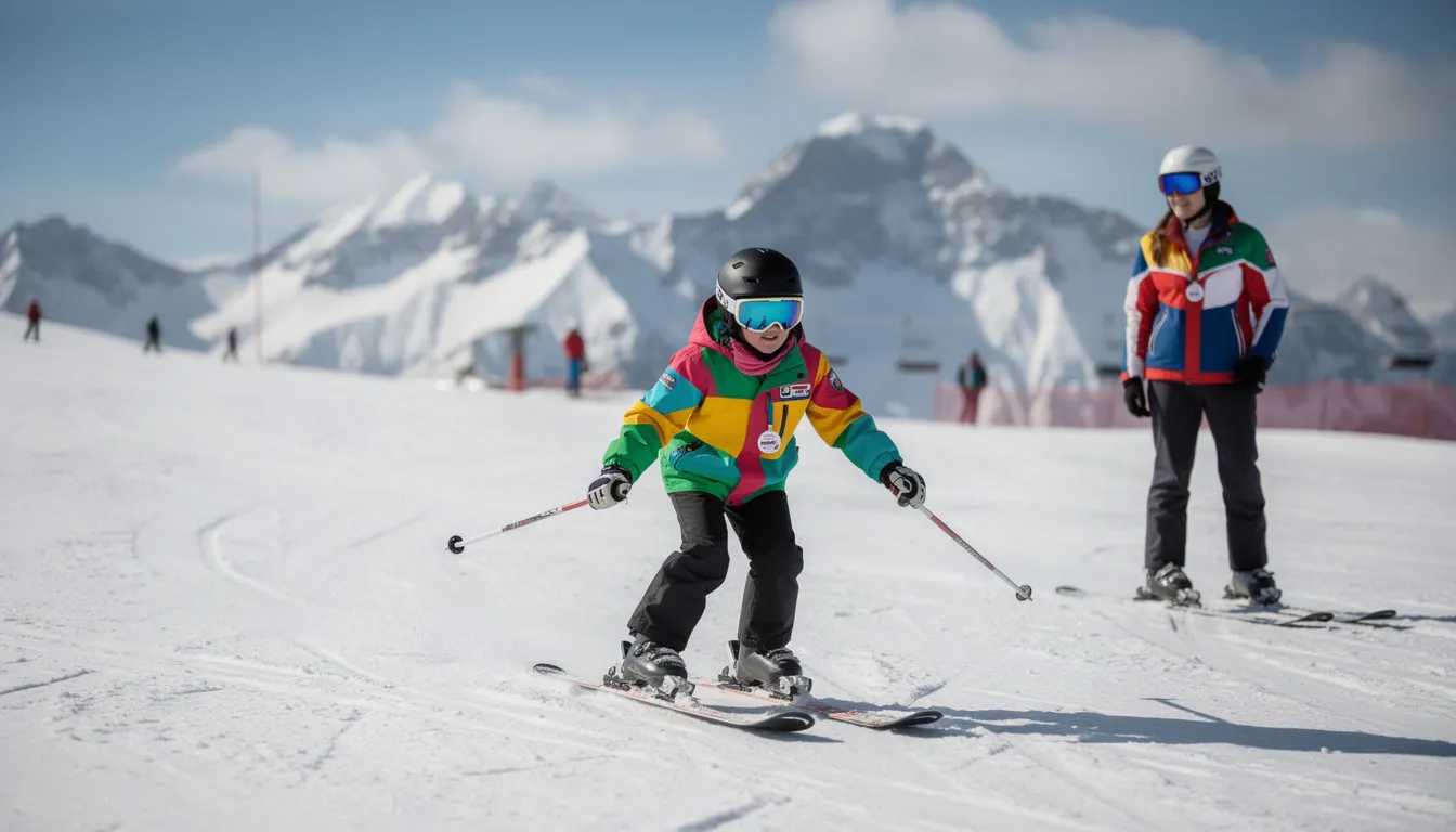 Na zdjęciu widoczny jest początkujący narciarz, który stawia pierwsze kroki na łagodnym stoku, podczas gdy w tle znajduje się instruktor, gotowy do udzielenia wskazówek. To doskonałe miejsce dla miłośników sportów zimowych, którzy chcą spróbować swoich sił w narciarstwie w polskich górach.
