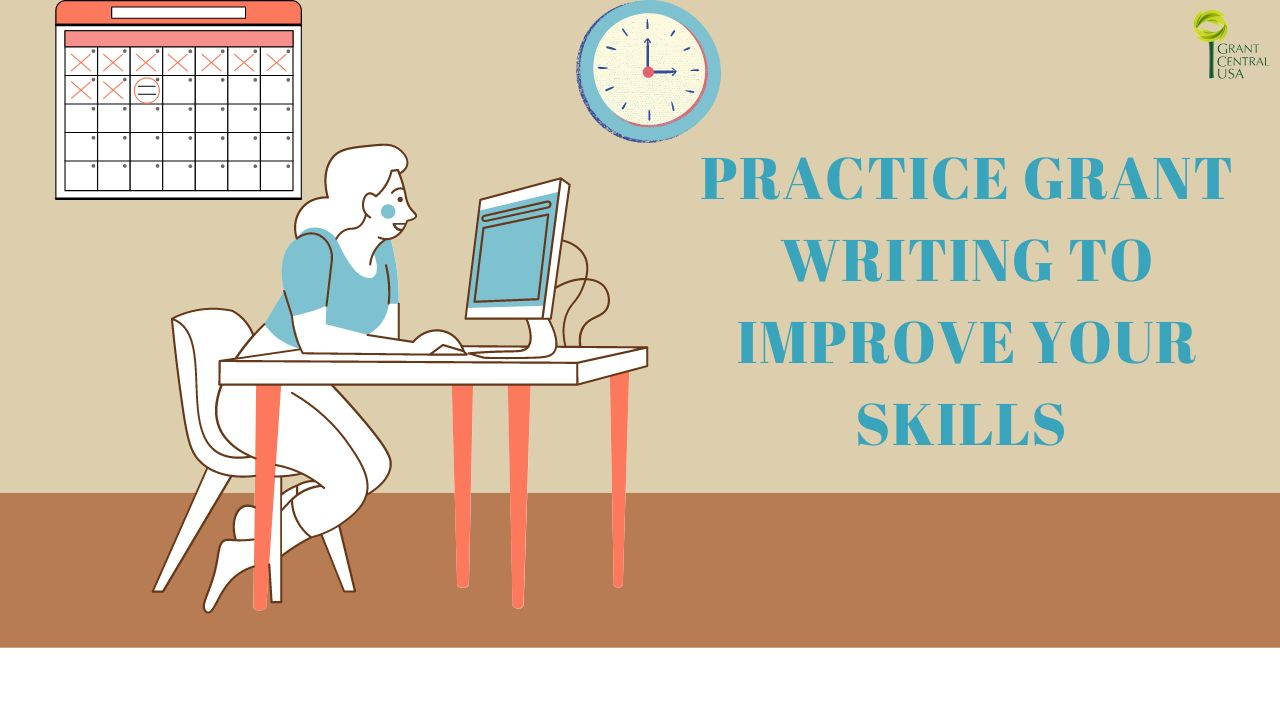 Grant Writer practicing grant writing on a computer, with the goal of improving her grant proposals