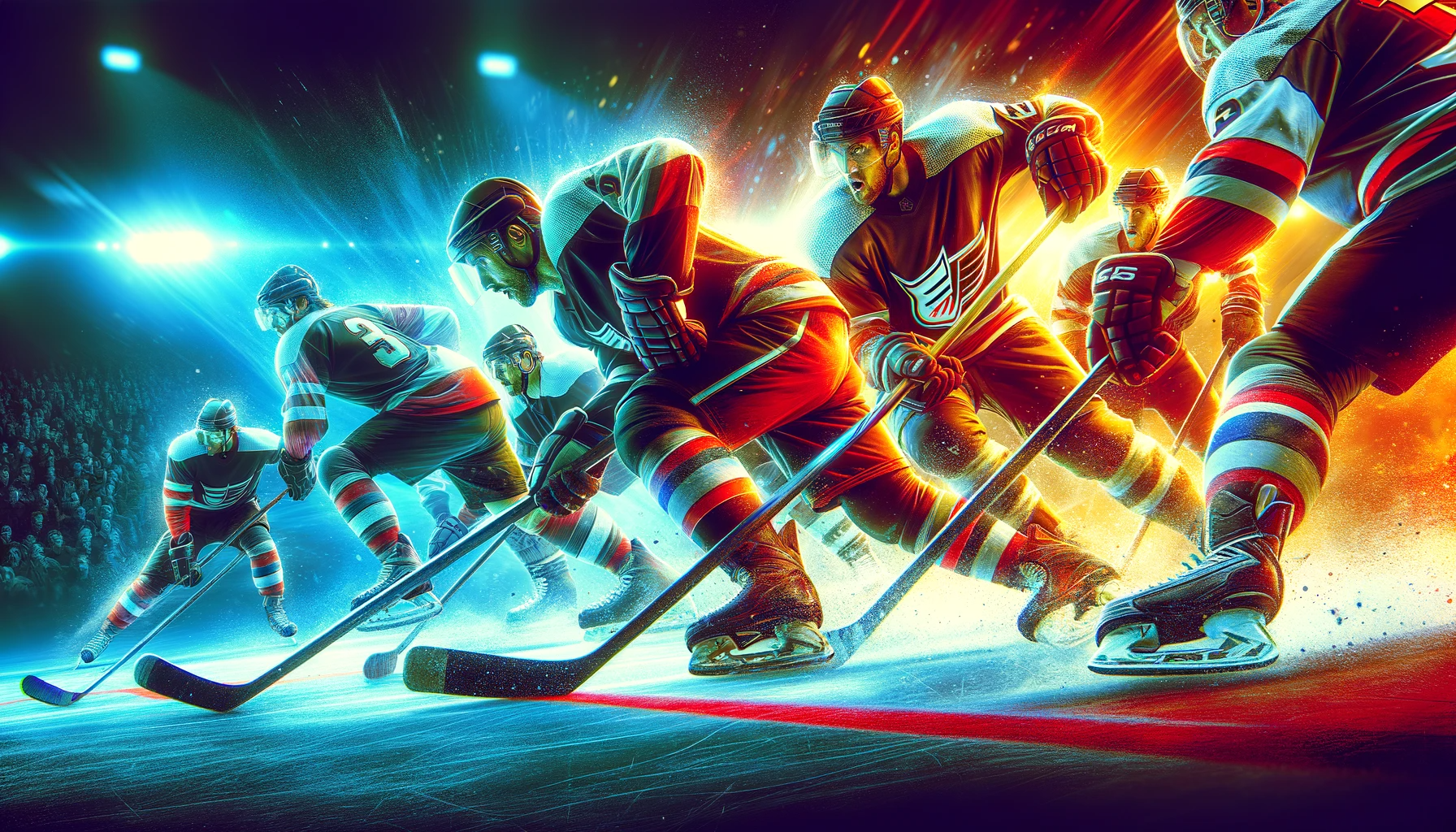 Image of hockey players forechecking during an ice hockey game.