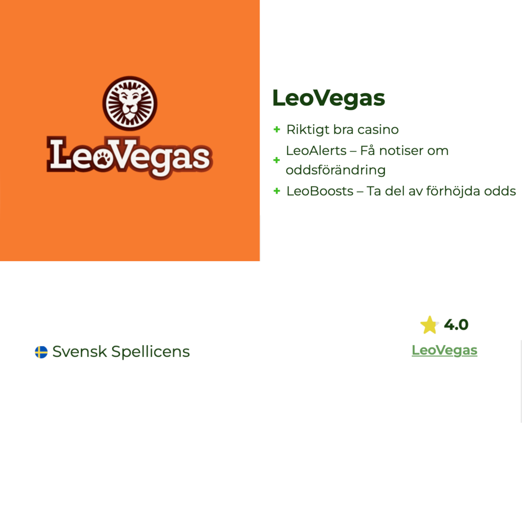 LeoVegas erbjuder svensk spellicens.