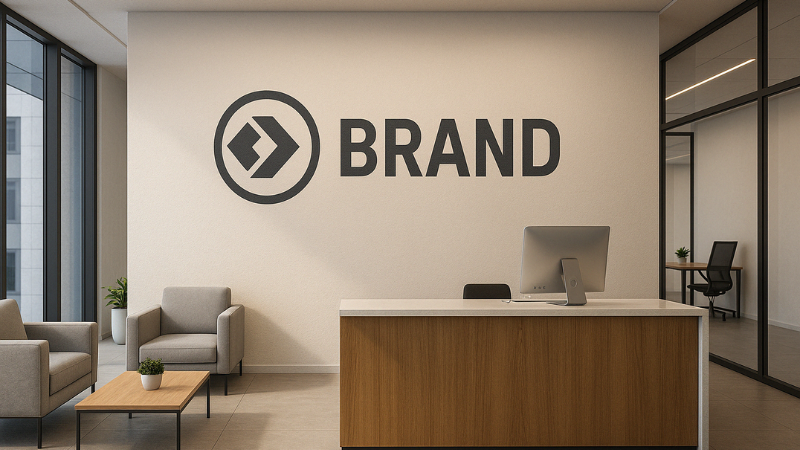 A vinyl wall wrap in an office reinforcing brand identity