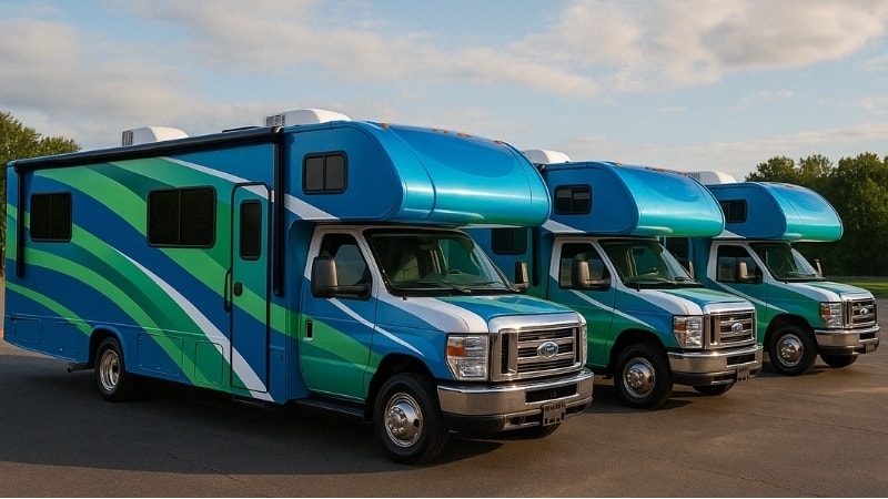Fleets of a company wrapped with similar vinyl for uniformity
