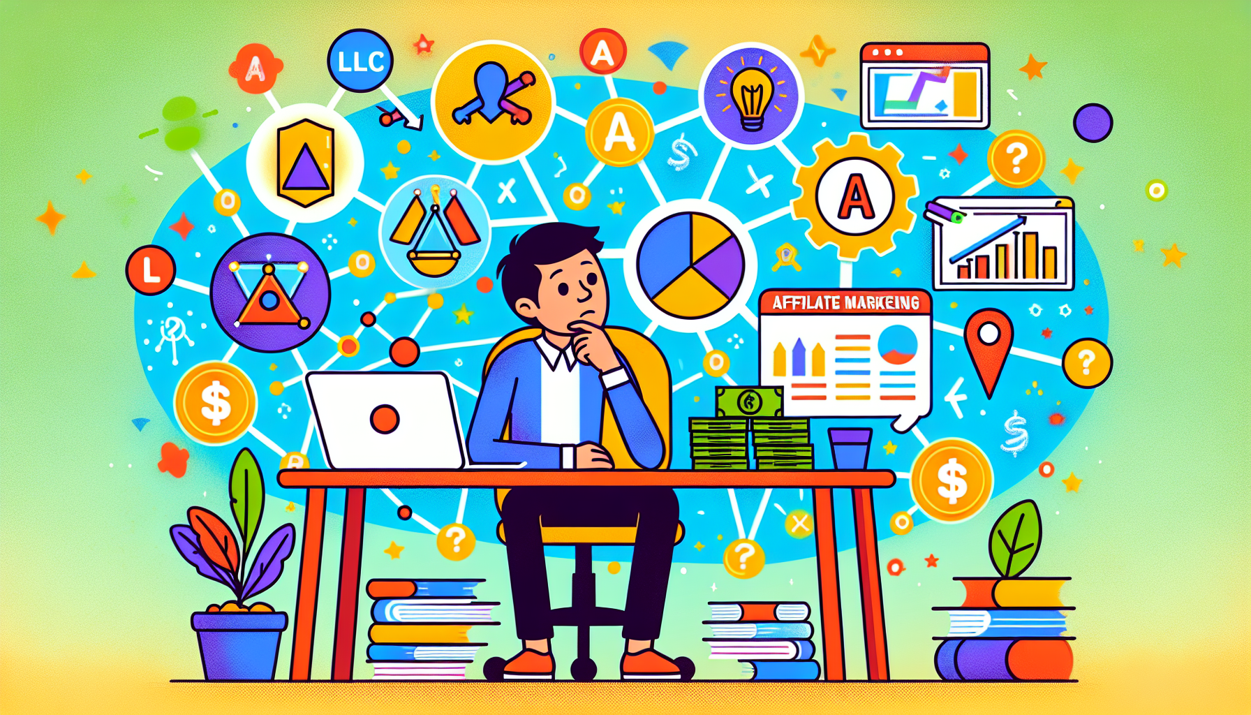 An illustration depicting the concept of LLCs in affiliate marketing, with a question about needing an LLC for affiliate marketing.