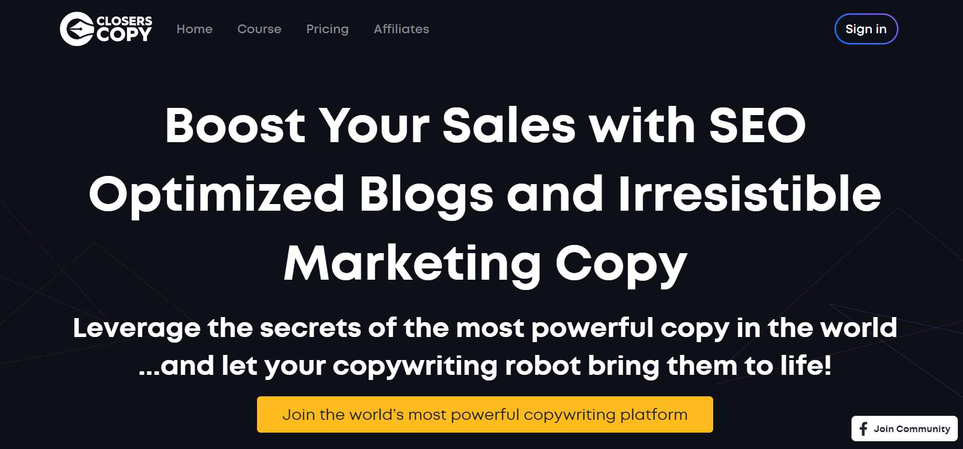 ClosersCopy Landing Page - "Boost Your Sales with SEO Optimized Blogs and Irresistible Marketing Copy" 