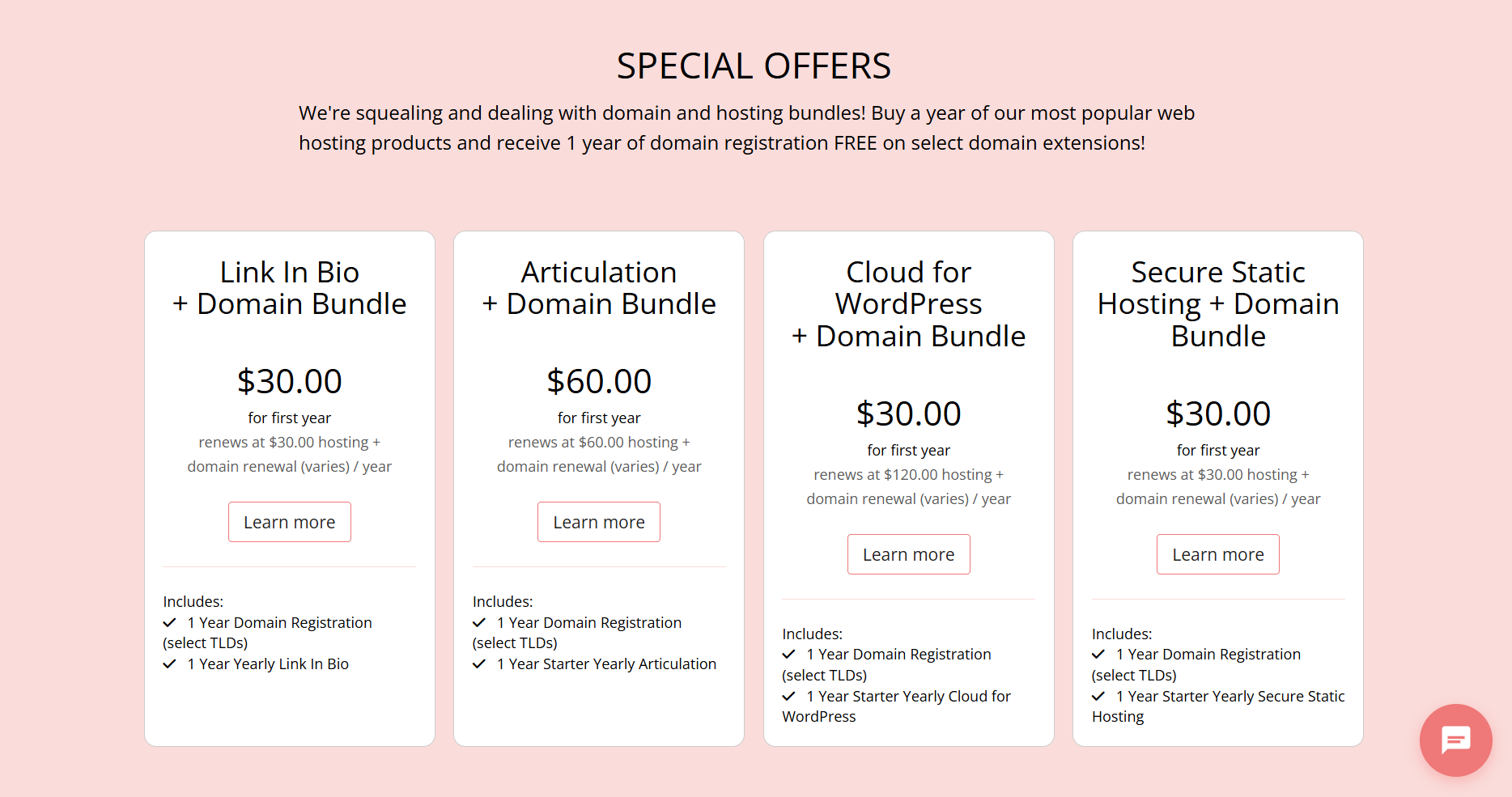 A screenshot of Porkbun's domain and hosting bundles
