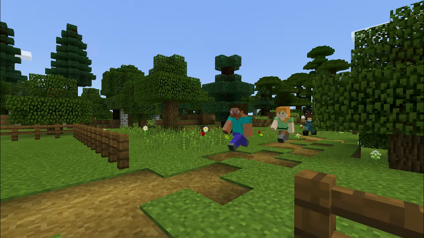 Minecraft player characters walking.