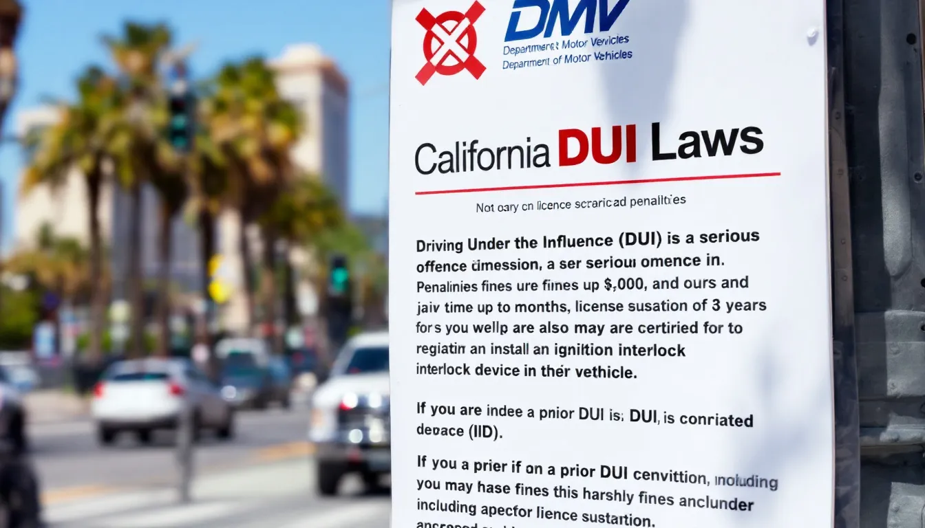 The image illustrates various aspects of California DUI laws, including a representation of a courtroom scene with a judge, a dui defense attorney, and a defendant. It highlights the complexities of dui cases, the potential for dui convictions, and the importance of legal representation from experienced California DUI lawyers.