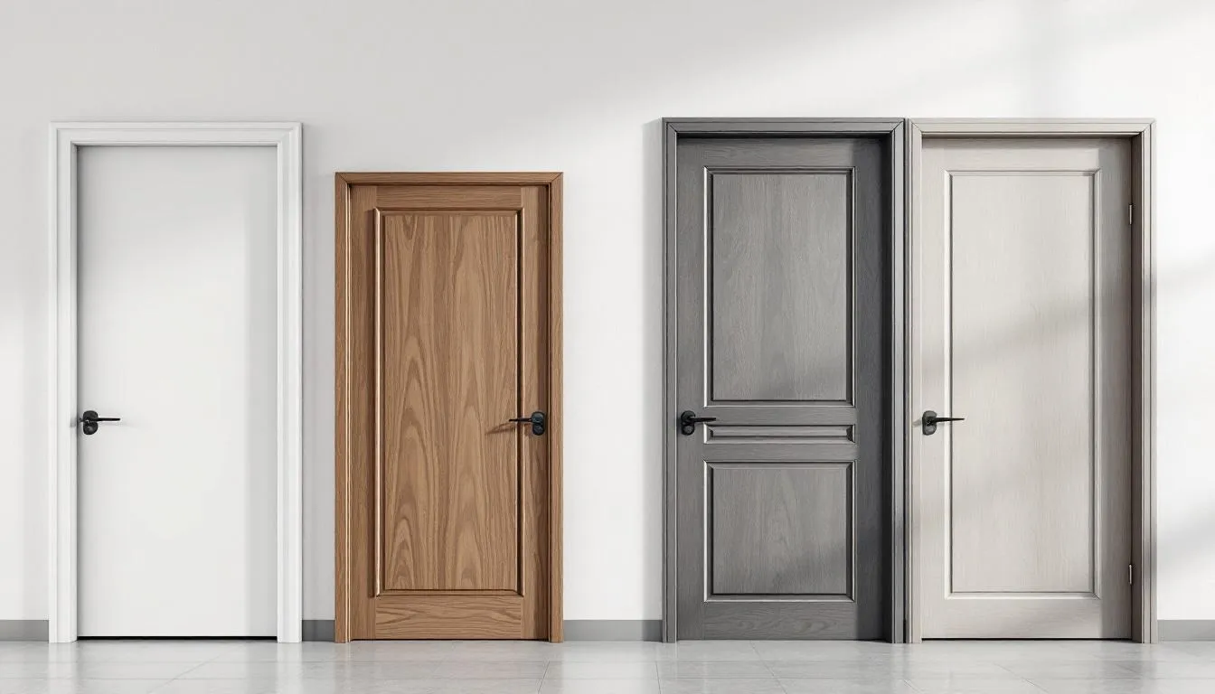 Cost-effective materials for doors displayed in a hardware store.
