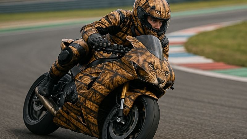 A rider having a helmet wrap matching o the outfit