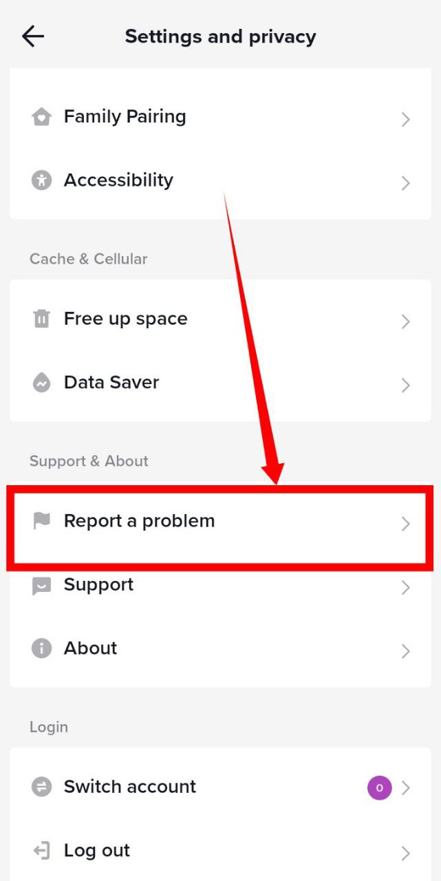 Screenshot showing the "Report a problem" option