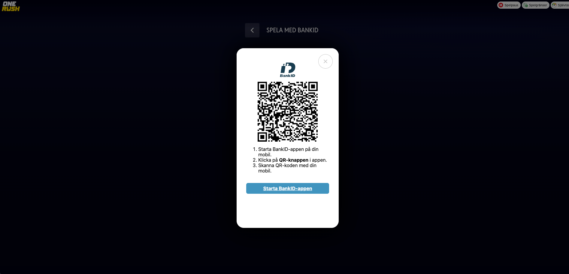 Onerush börja spela med bankid - swish trustly zimpler insättning
