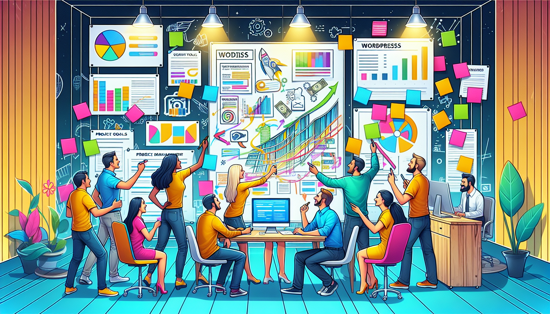 An illustration depicting the process of defining project goals and objectives for a WordPress project.