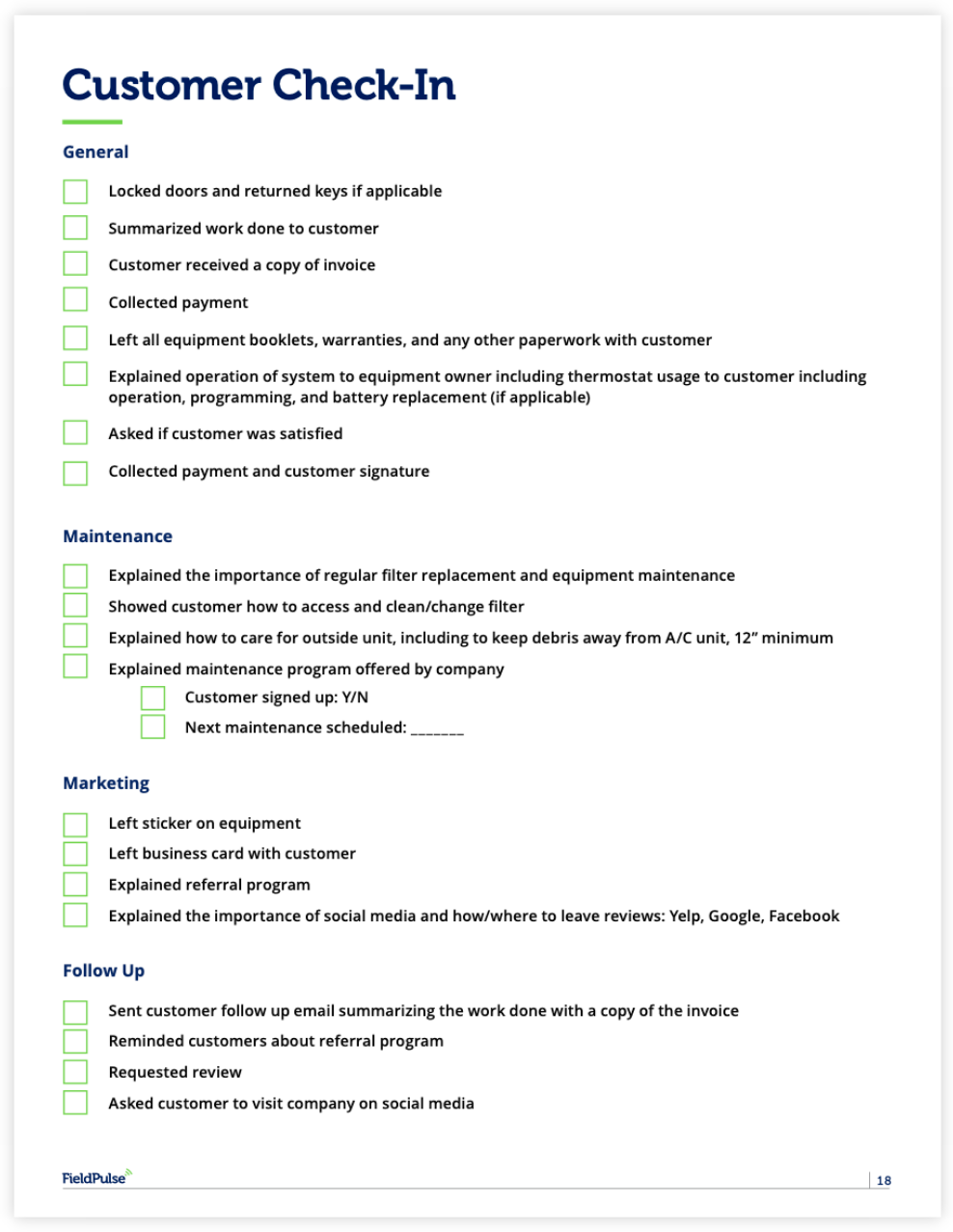 HVAC Install Checklist Template Free 