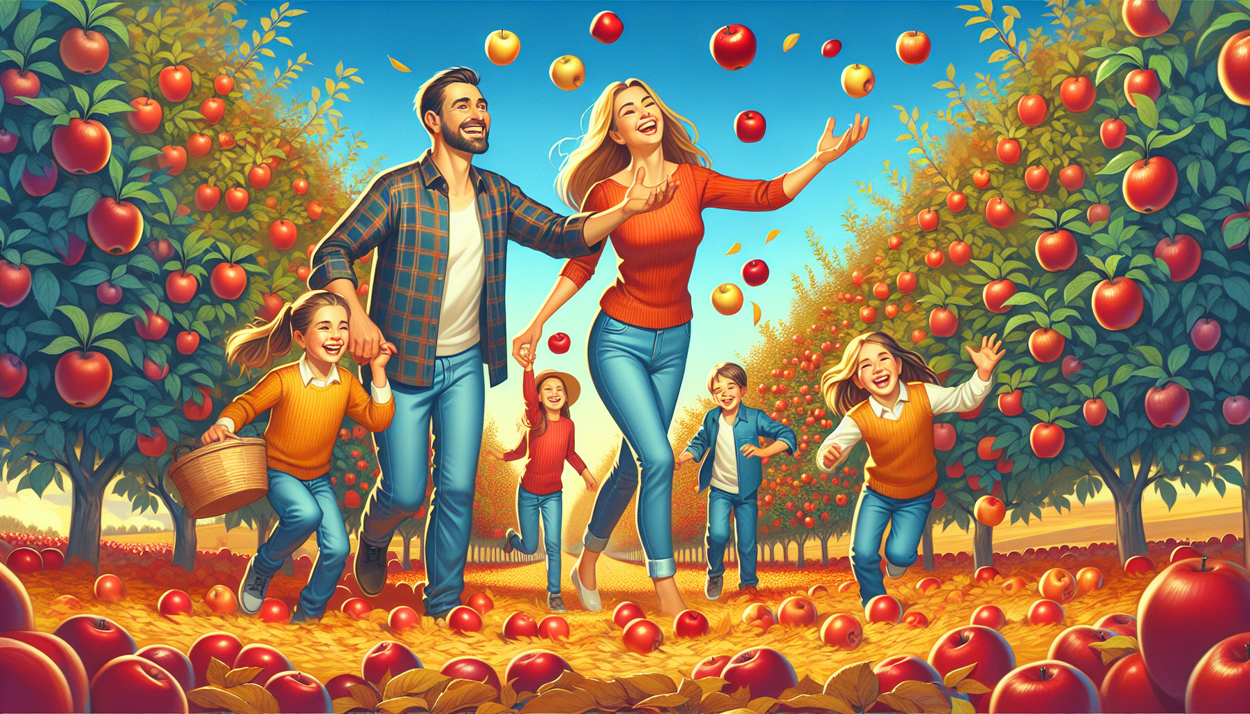 Family at an apple orchard