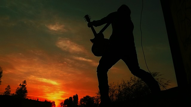 silhouette, guy, guitar